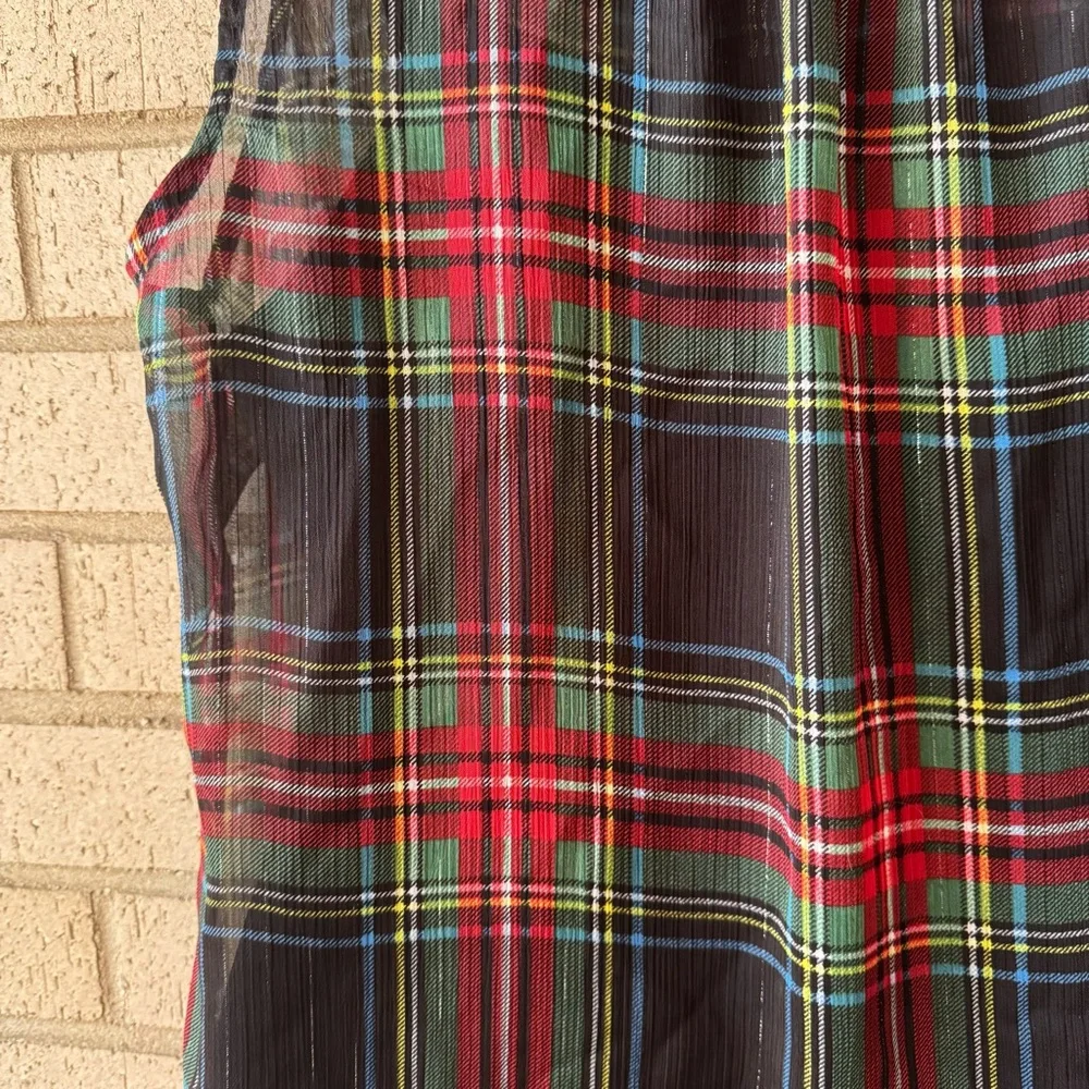 J Crew Sleeveless ruffle-collar top in black Stewart tartan | plaid | Sz Small